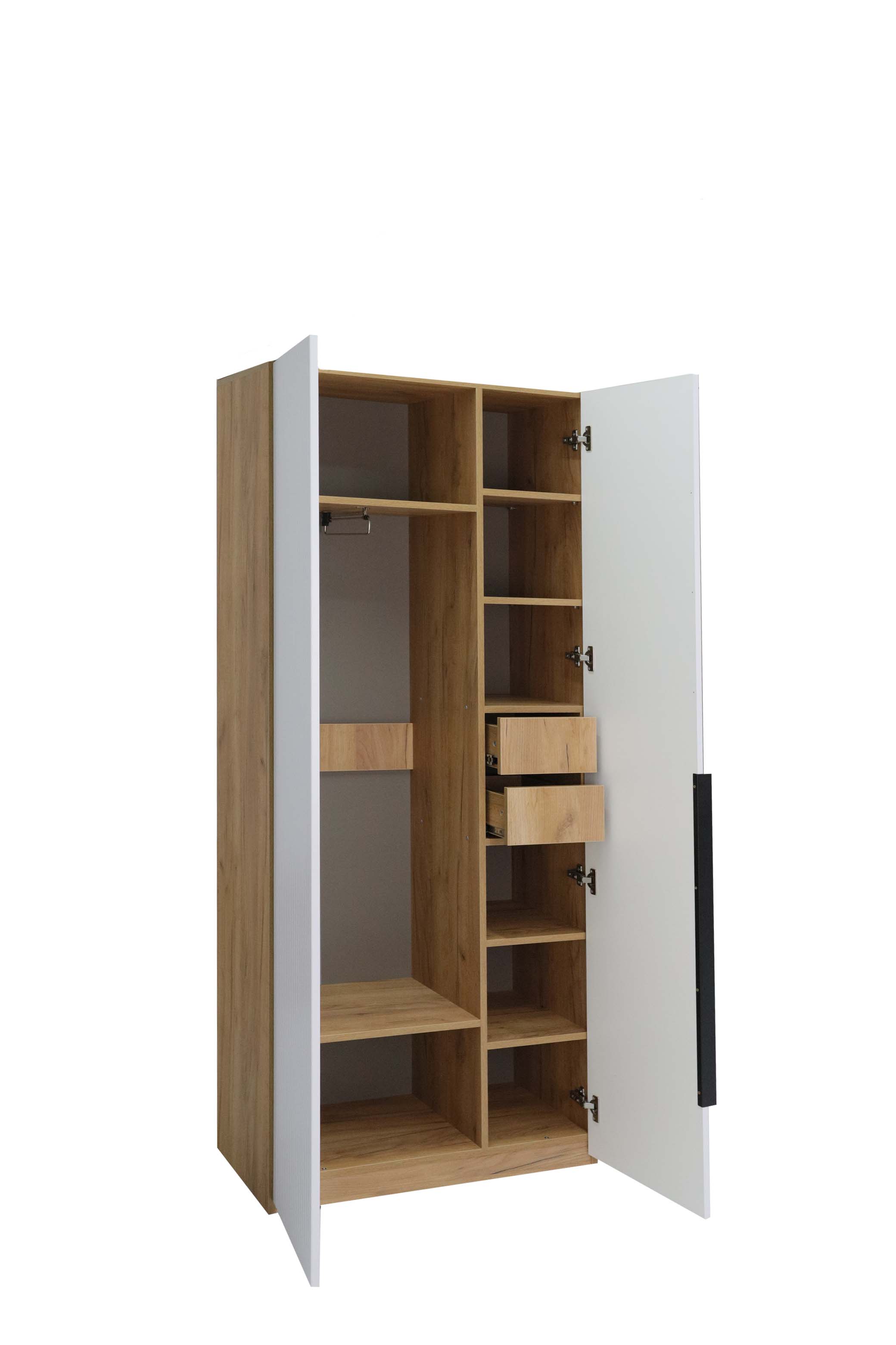 Шкаф Стефани 2, Дуб Крафт Золотой / Софт Белый